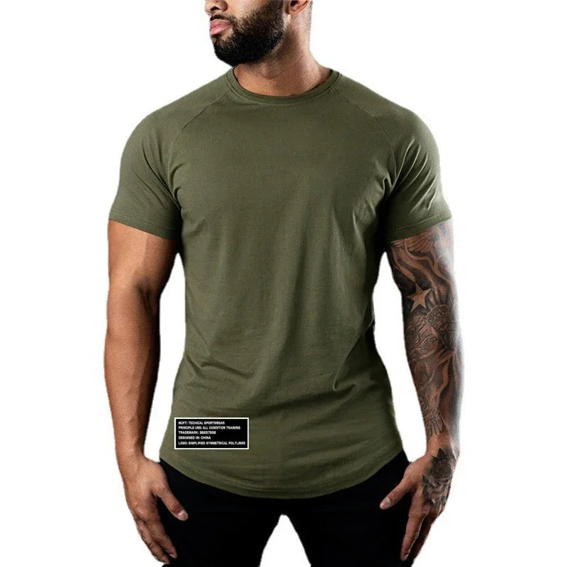 Victory Elite men's breathable cotton short sleeve T-shirt with sporty design for bodybuilding, gym, and casual fitness workouts.