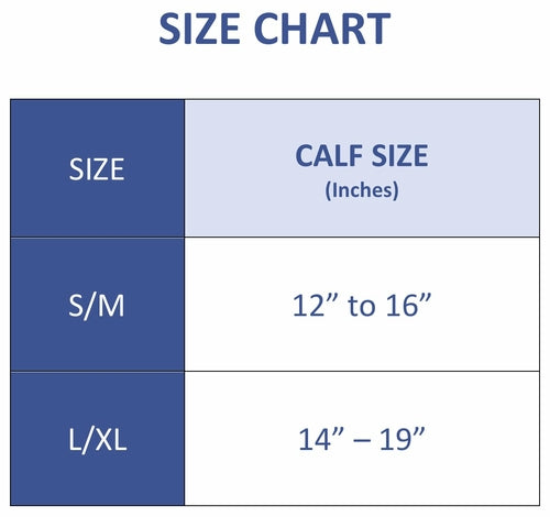 Size chart for Victory Elite Endurance Compression Calf and Leg Sleeve, showing sizing options for running and hiking.
