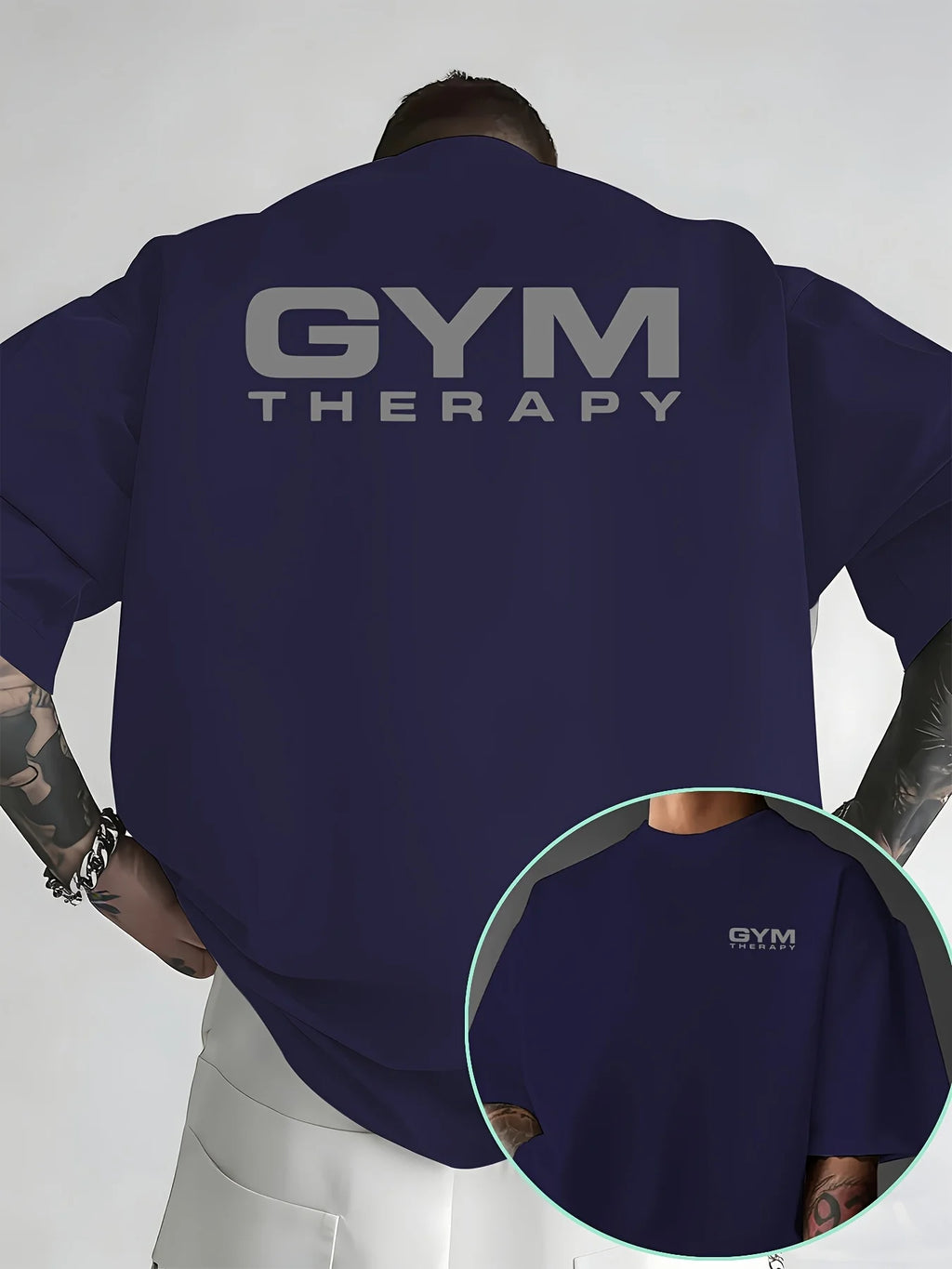 Victory Elite Gym Therapy minimalist print on white cotton men's T-shirt, ideal for summer workouts and casual streetwear.