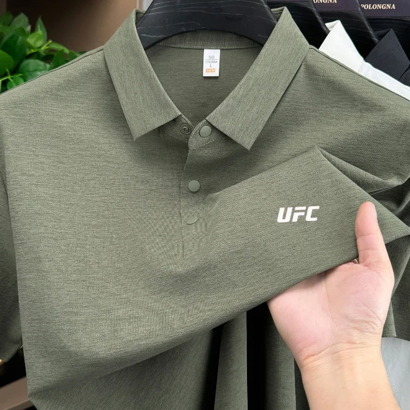 Victory Elite men's short sleeve polo shirt with brand letter print, breathable, casual summer T-shirt in a solid color.