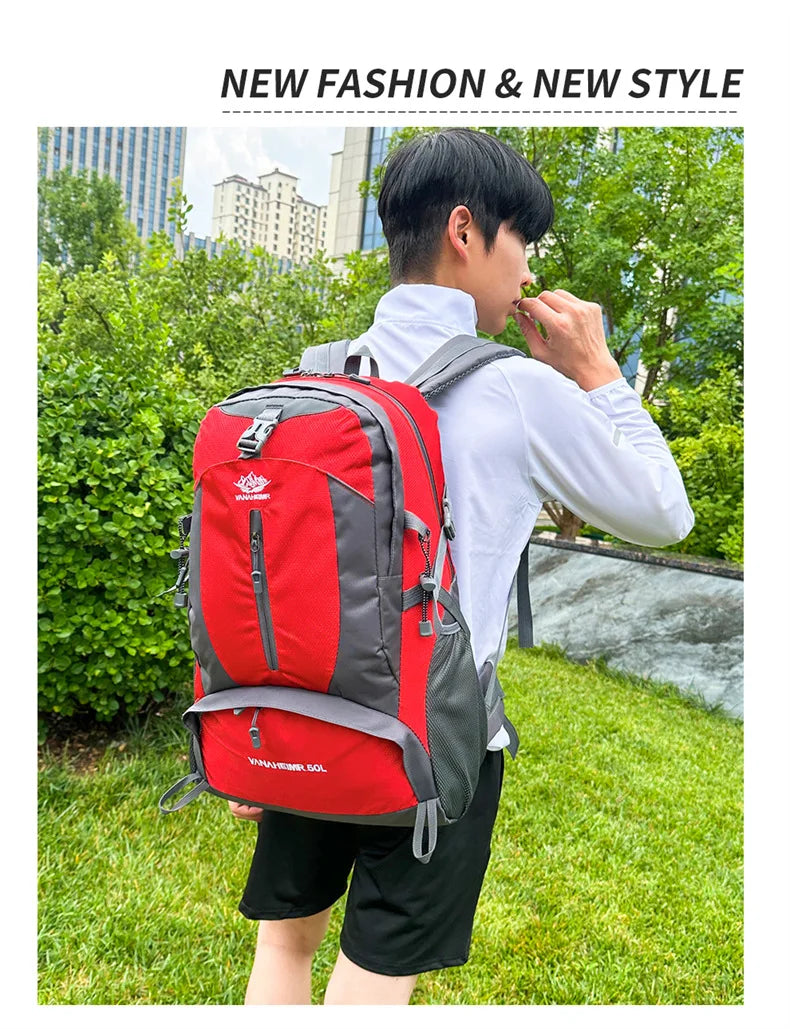 Victory Elite 50L outdoor hiking backpack with large capacity, double shoulder straps, ideal for mountain climbing and camping.