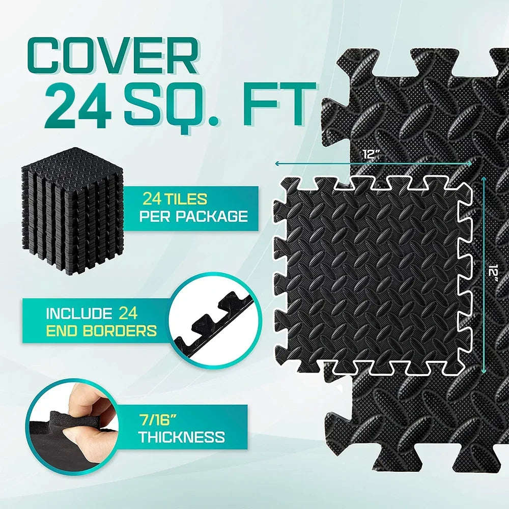 Victory Elite gym floor mat for home workouts, anti-slip rubber exercise mat with interlocking design for weightlifting and yoga.
