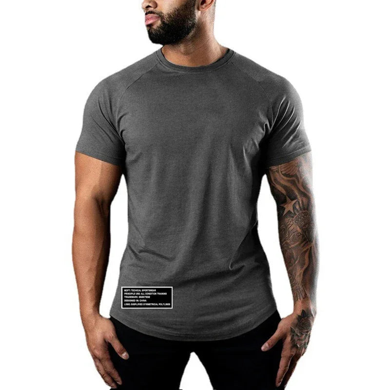 Gym Bodybuilding Muscle Sport Jogging Shirts Summer Cotton Breathable Short Sleeve Clothing Mens Casual Fitness Workout T-shirts