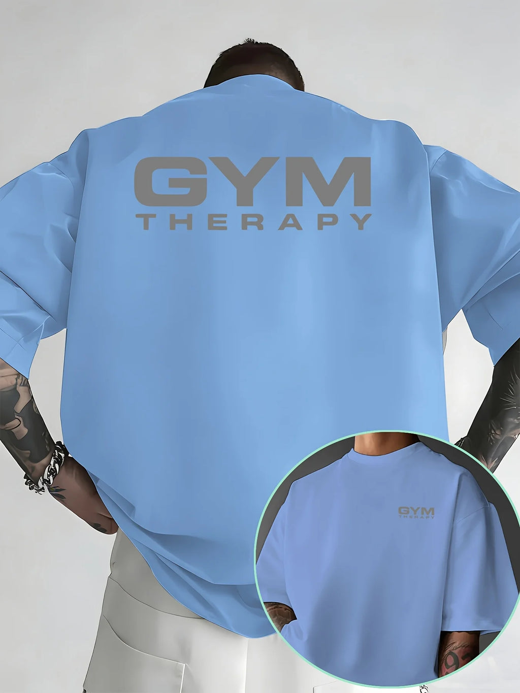 Victory Elite Gym Therapy minimalist print on a white men's cotton T-shirt, ideal for summer workouts and casual streetwear.