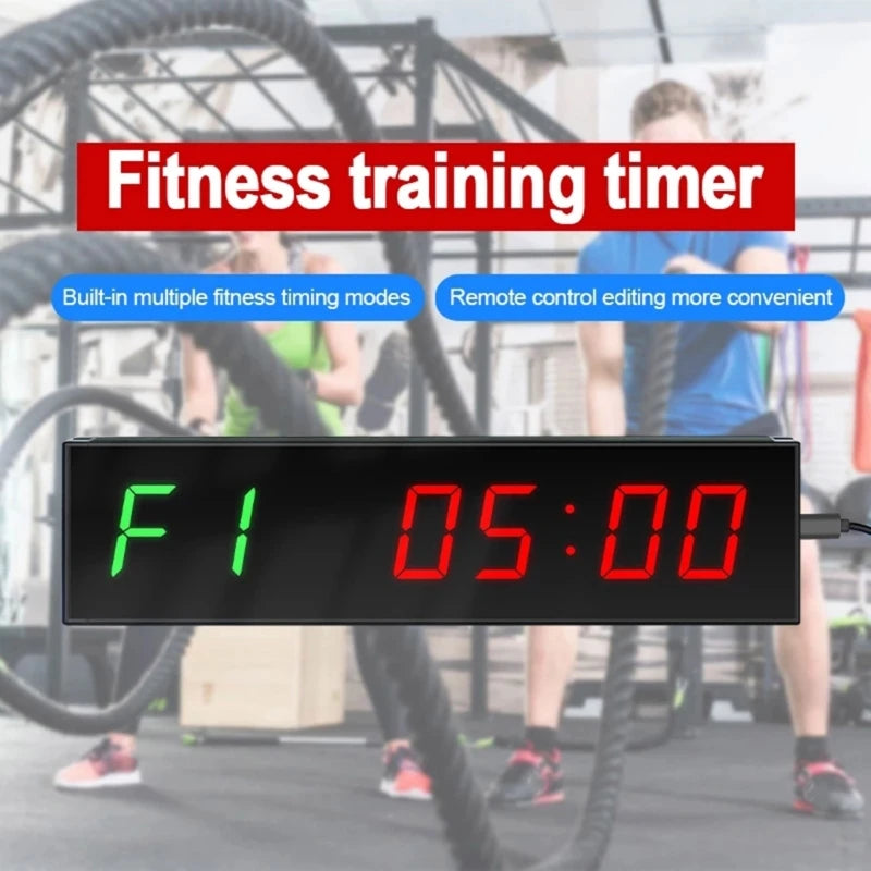 Victory Elite gym timer with clear LED display, interval countdown and stopwatch, wall-mounted workout timer with remote control