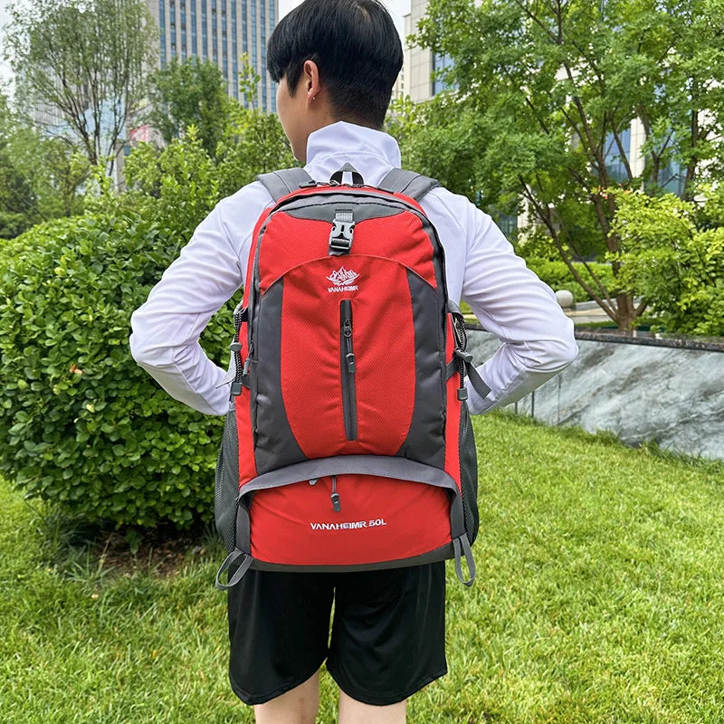 Victory Elite 50L outdoor hiking backpack with large capacity, double-shoulder straps, ideal for mountain climbing and camping.