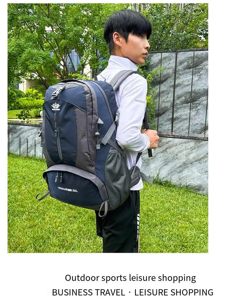 Victory Elite 50L outdoor hiking backpack with large capacity, double-shoulder straps, ideal for mountain climbing and camping.