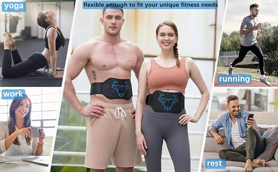 Victory Elite EMS abdominal toning belt with electric muscle stimulation for waist slimming and muscle shaping at home.