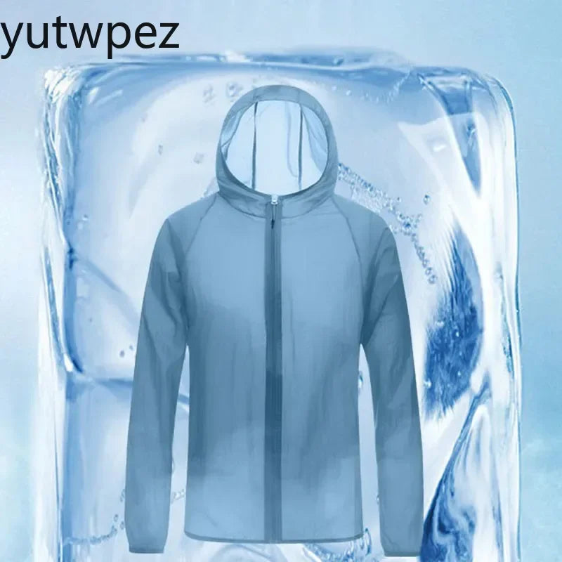 Victory Elite men's outdoor hiking jacket with hood, UV protection, breathable quick-dry fabric, suitable for summer outdoor activities.