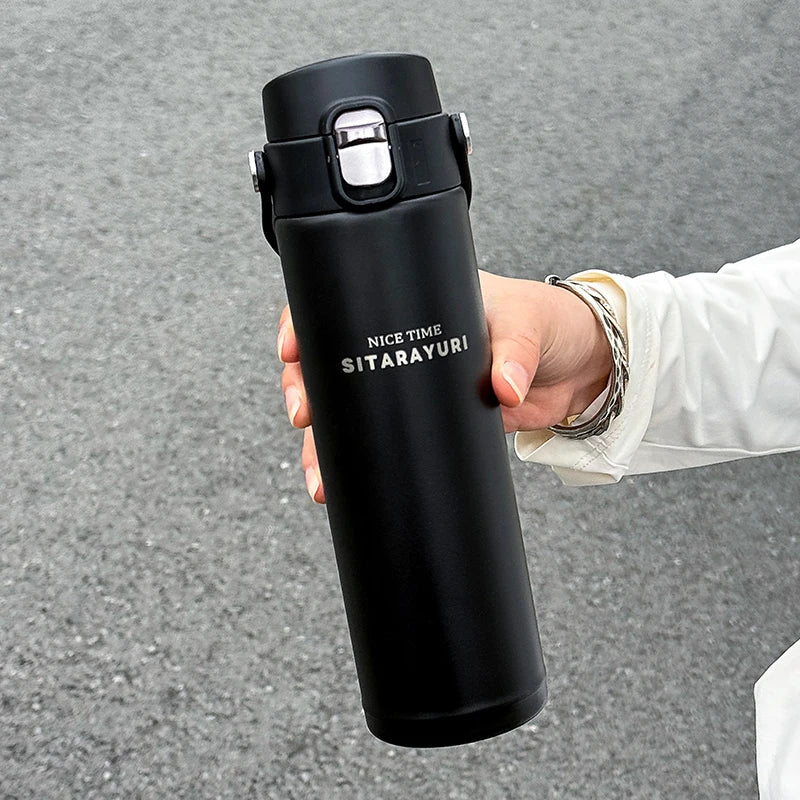 Victory Elite stainless steel vacuum flask with 500ml capacity, insulated outdoor sports bottle with wide handle and pop-up drink spout