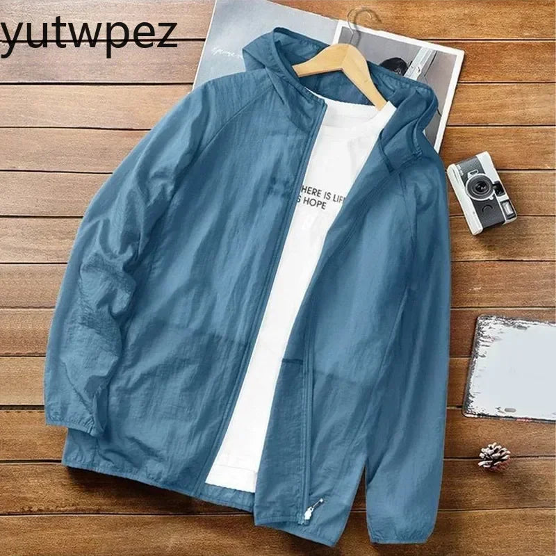 Outdoor Hiking Men Summer Sun Protection Jacket Outdoor Hooded Loose Casual Outerwear UV-proof Breathable Quick Dry Cycling Coat