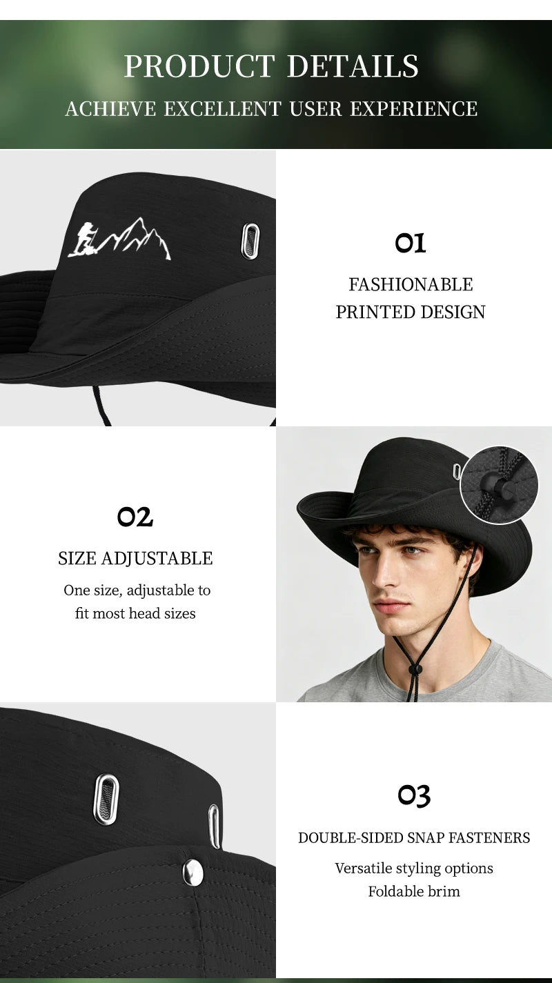 Victory Elite outdoor bucket hat with wide brim, breathable fabric, and drawstring, ideal for hiking and camping adventures.