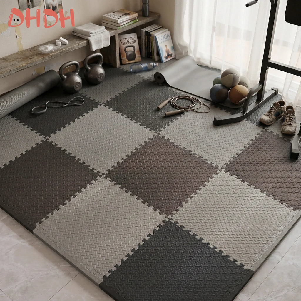 Victory Elite gym floor mat for home workouts, anti-slip rubber exercise mat with interlocking design, ideal for weightlifting and yoga.