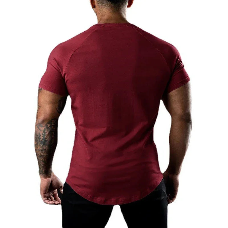 Victory Elite men's breathable cotton short sleeve jogging shirt, ideal for fitness, workout, and casual summer sportswear.