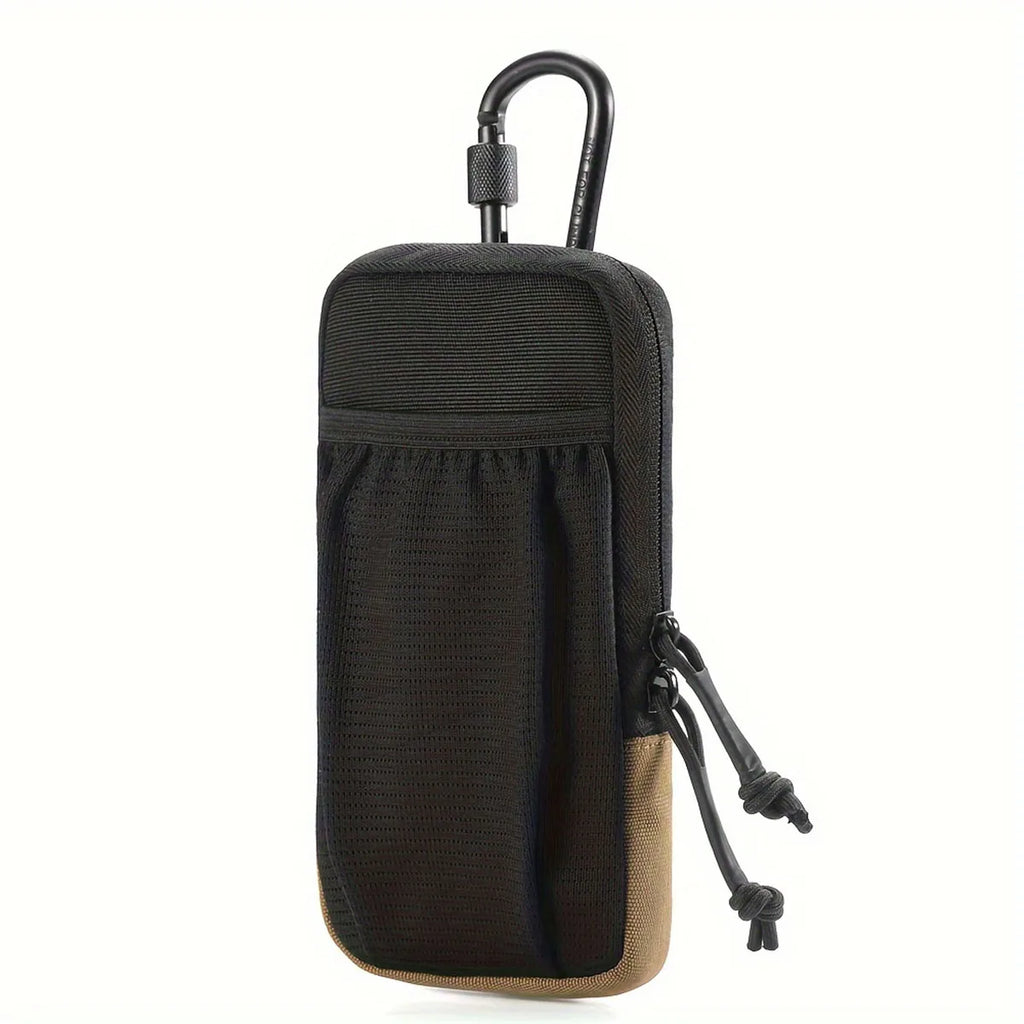 Victory Elite black outdoor waist bag for hiking and mountaineering, multi-functional with mobile phone pocket, adjustable strap.