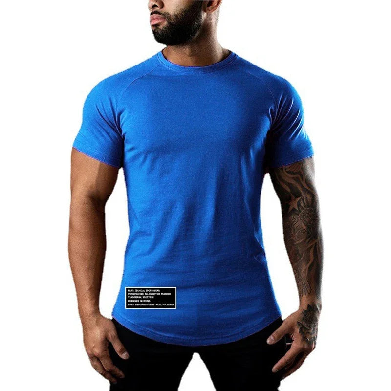 Gym Bodybuilding Muscle Sport Jogging Shirts Summer Cotton Breathable Short Sleeve Clothing Mens Casual Fitness Workout T-shirts