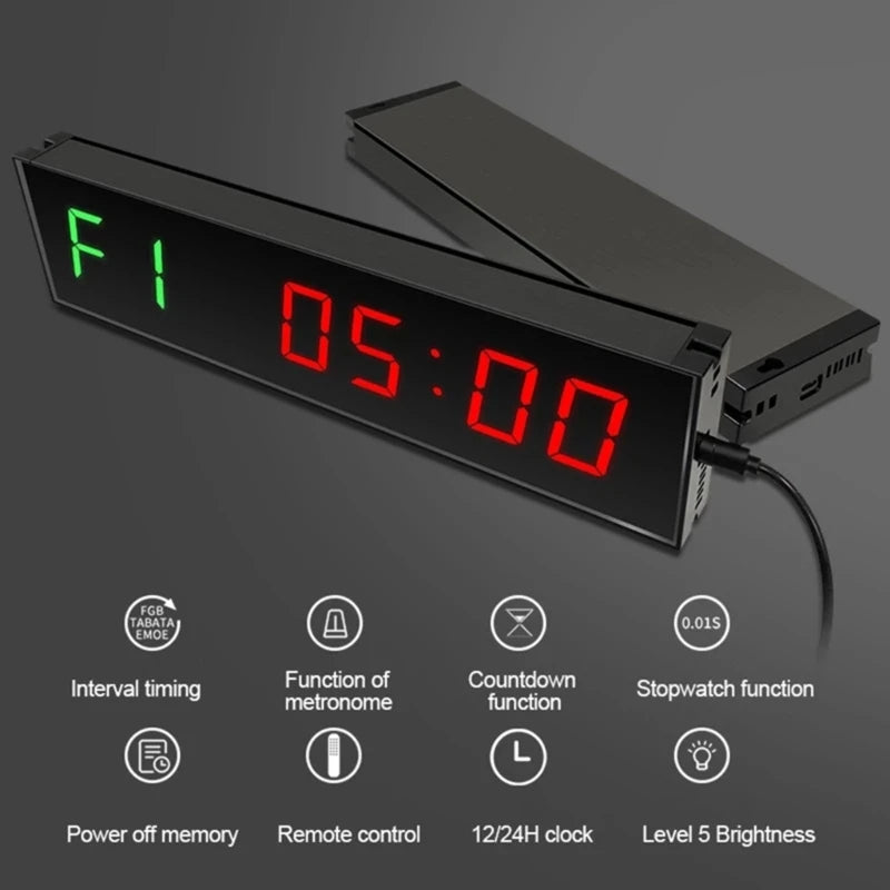 Victory Elite gym timer with clear LED display, wall-mounted interval clock, countdown and stopwatch for Crossfit and workouts