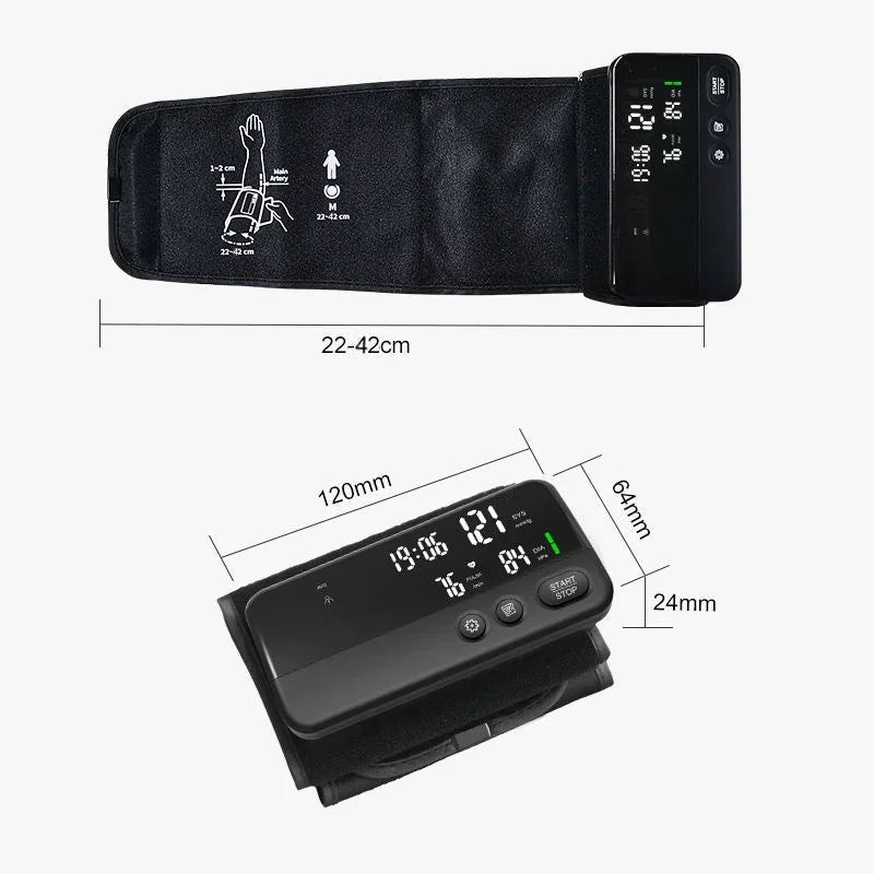 Victory Elite Bluetooth blood pressure monitor with large screen display, dual data storage, and portable upper arm design.