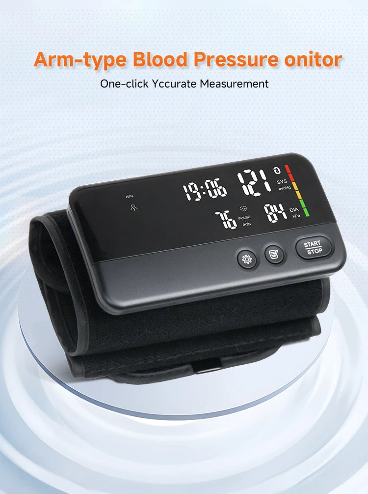Victory Elite Bluetooth blood pressure monitor with large screen, data storage, and portable upper arm design.