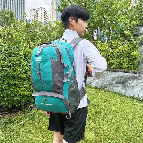 Victory Elite 50L outdoor hiking backpack with large capacity, double shoulder straps, ideal for mountain climbing and camping.
