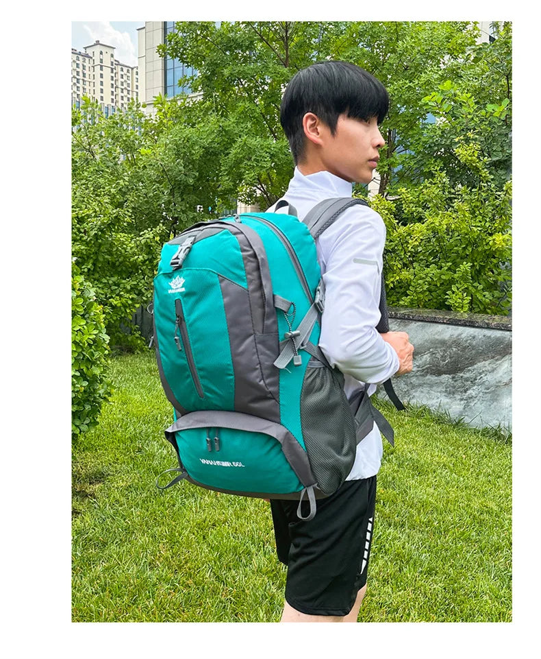 Victory Elite 50L outdoor hiking backpack with large capacity, double shoulder straps, suitable for mountain climbing and camping.