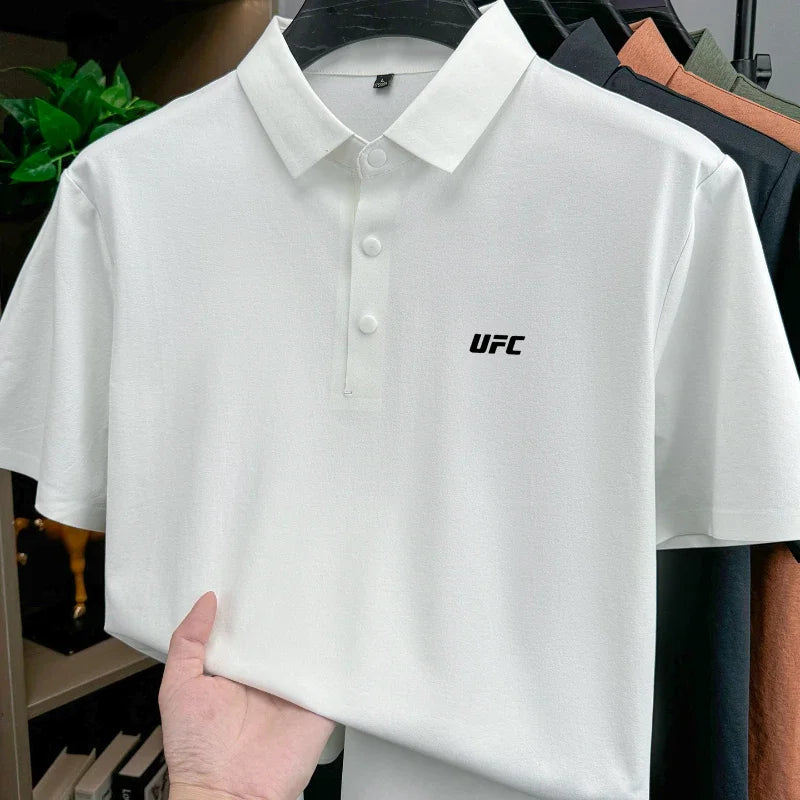 Victory Elite men's short sleeve polo shirt with brand letter print, breathable, comfortable, casual solid color summer top.