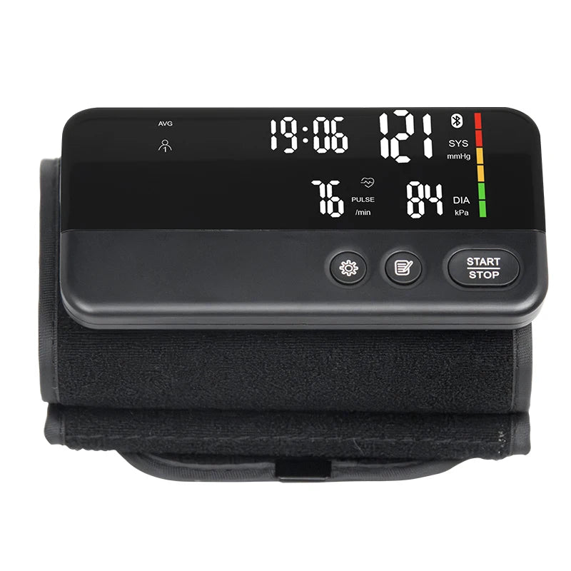 Victory Elite Bluetooth blood pressure monitor with large screen display and dual data storage, portable upper arm design.