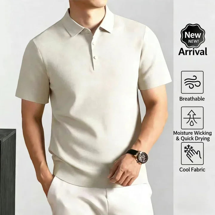 Victory Elite men's short sleeve polo shirt with brand letter print, breathable, casual solid color summer top for comfortable wear