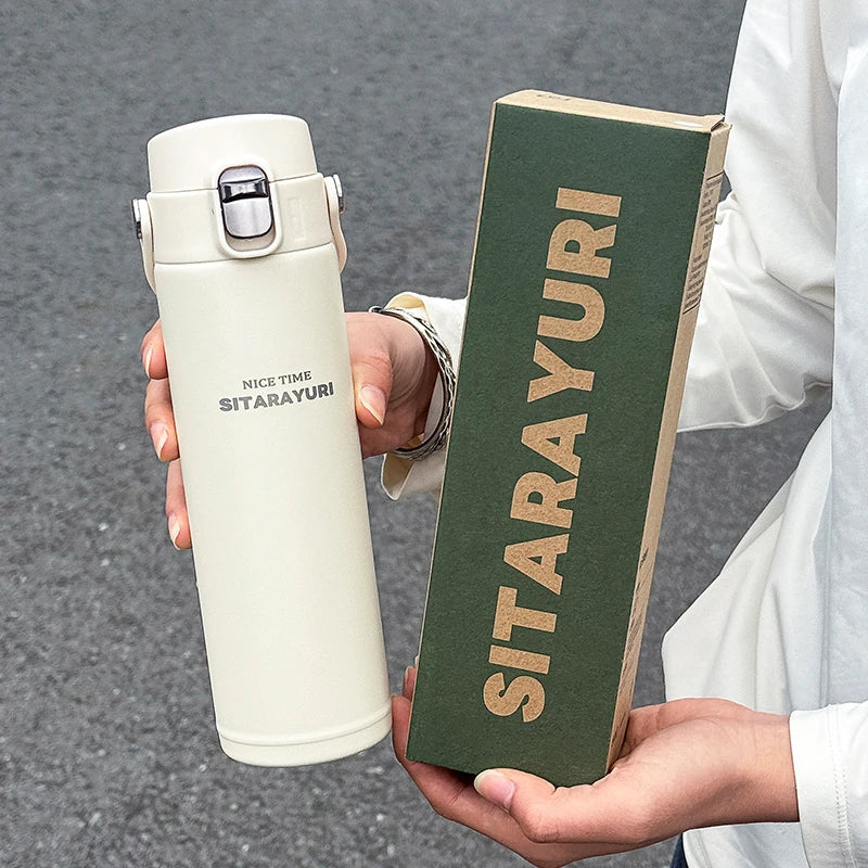 Victory Elite stainless steel vacuum flask with 500ml capacity, insulated outdoor sports bottle with wide handle and pop-up drink spout