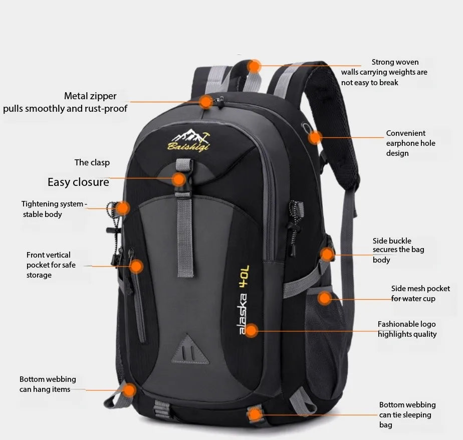 Victory Elite outdoor sports backpack, water-resistant hiking and camping backpack with multiple compartments for men.
