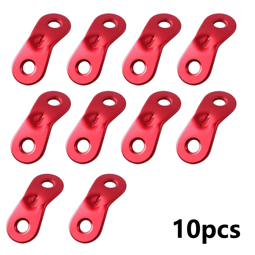 Victory Elite 10pcs aluminum tent rope buckles, adjustable sliding canopy cords for windproof and secure tent setup.