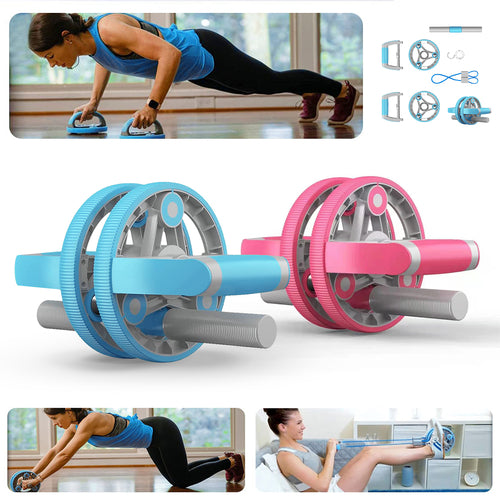 Victory Elite abdominal wheel and pull strap set for gym fitness training, showing the equipment and workout accessories.
