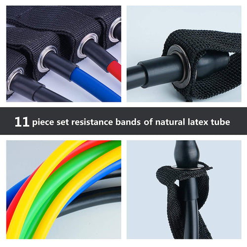 Victory Elite 11-piece fitness resistance band set with colorful durable elastic bands for strength training and exercise.