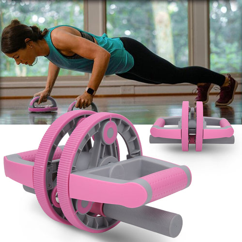Victory Elite multifunctional abdominal wheel and pull strap set for gym fitness training, shown with black and blue equipment.