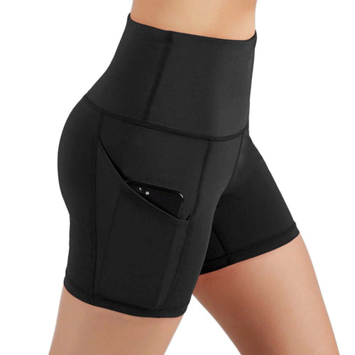Victory Elite Jolie high-waisted athletic shorts with hip pockets and stretchy fabric for comfortable active wear.
